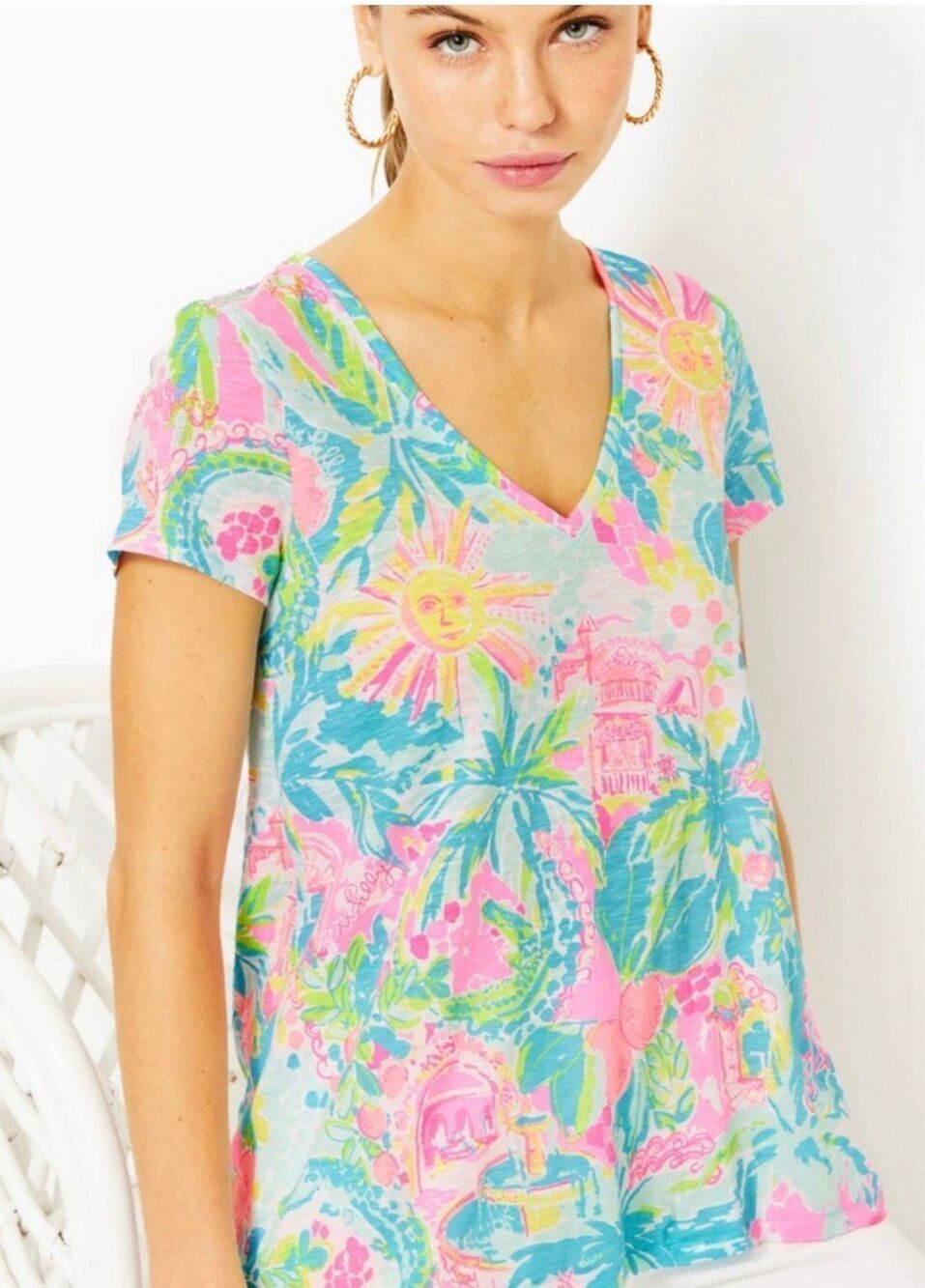 Lilly Pulitzer Etta V-Neck Top in Sunshine State of Mind